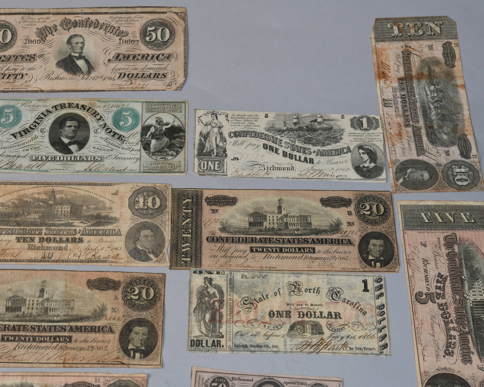 Confederate and Southern States Currency Lot of 18 - 6