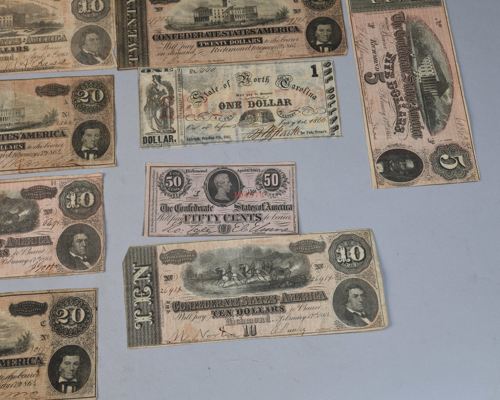 Confederate and Southern States Currency Lot of 18 - 7