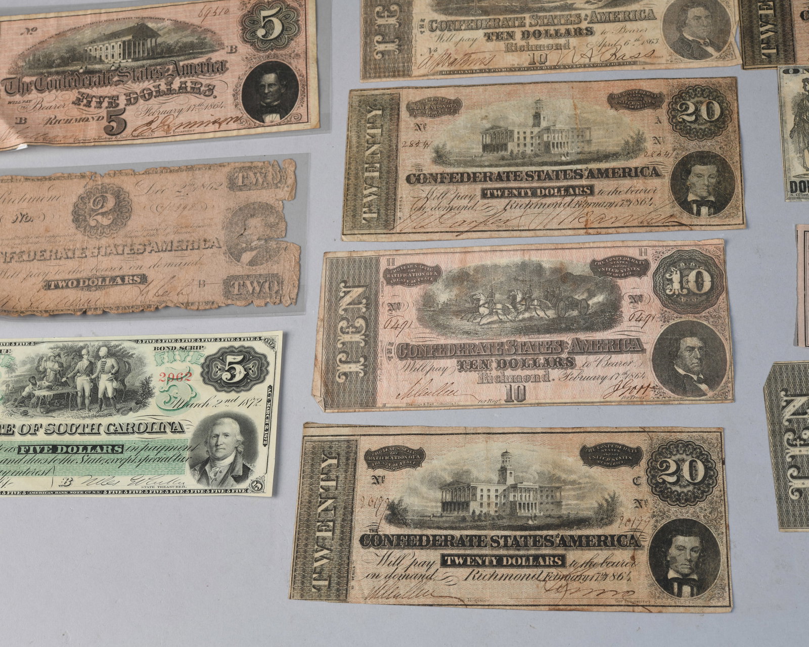 Confederate and Southern States Currency Lot of 18 - 8