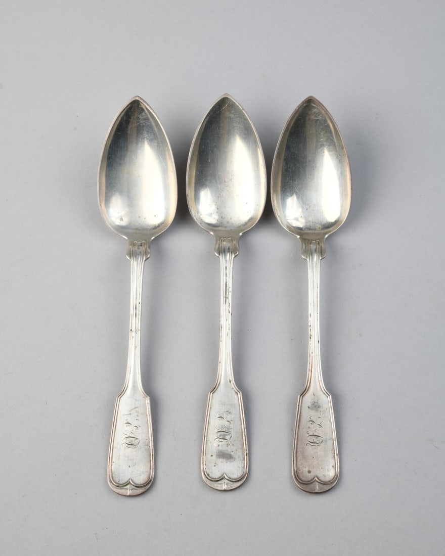 3 R. Rait (New York) Coin Silver Serving Spoons (1 of 4)