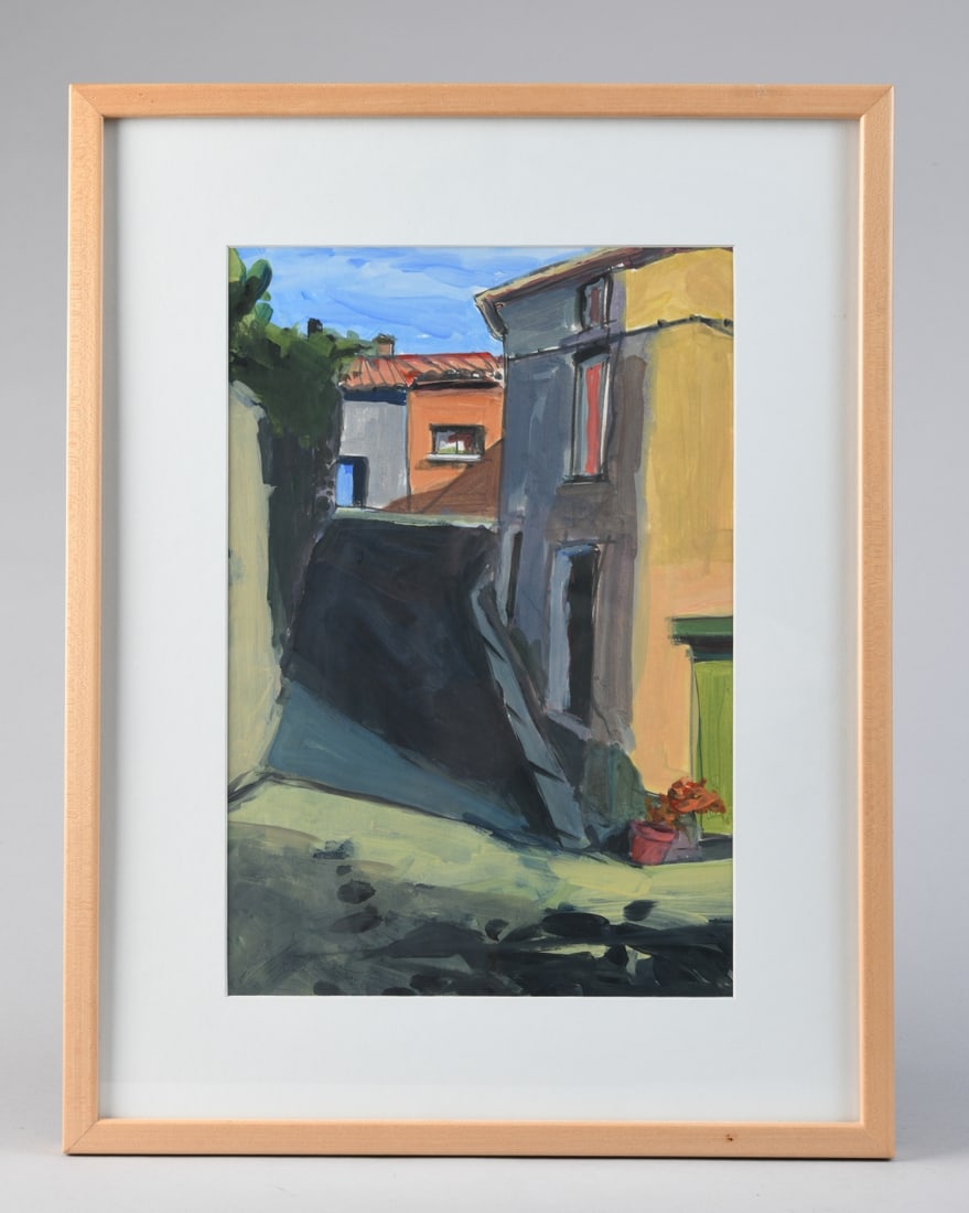 Watercolor on Paper, French Village: By Diana Perron (contemporary), Le Poujol, signed lower left, identified and dated 2006 on note to verso, matted and framed. Visible image: approx. 13 3/4" x 9 1/2". Frame: approx. 19 3/4" x 15 1/2".