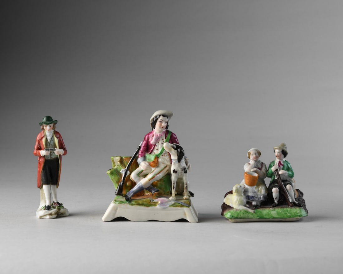 3 Diminutive Staffordshire-Style Pottery Figures (1 of 7)