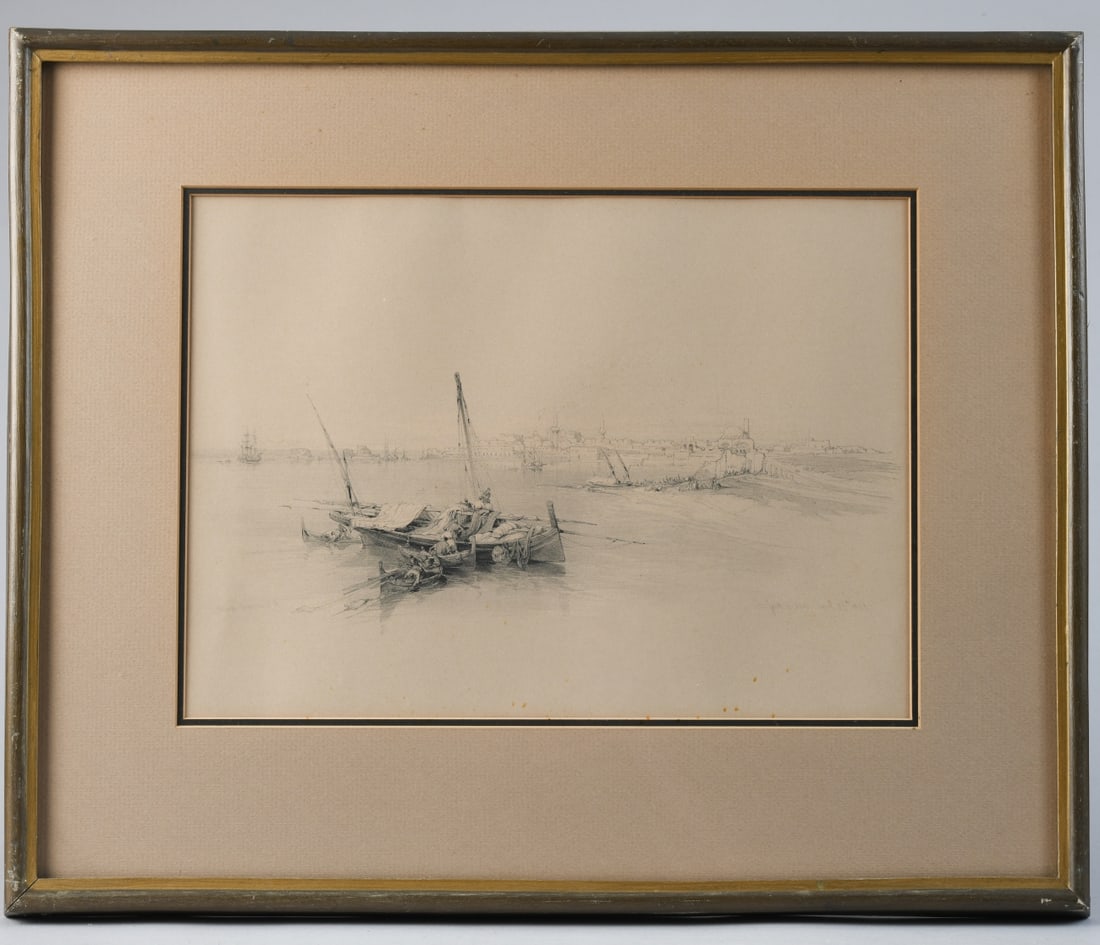 Four David Roberts Prints: All matted and framed, not examined out of frame. Largest: Visible image: approx. 13 1/2" x 9 3/4", Frame: approx. 20 1/2" x 17".Our primary recommendation is to arrange shipping yourself using Blue