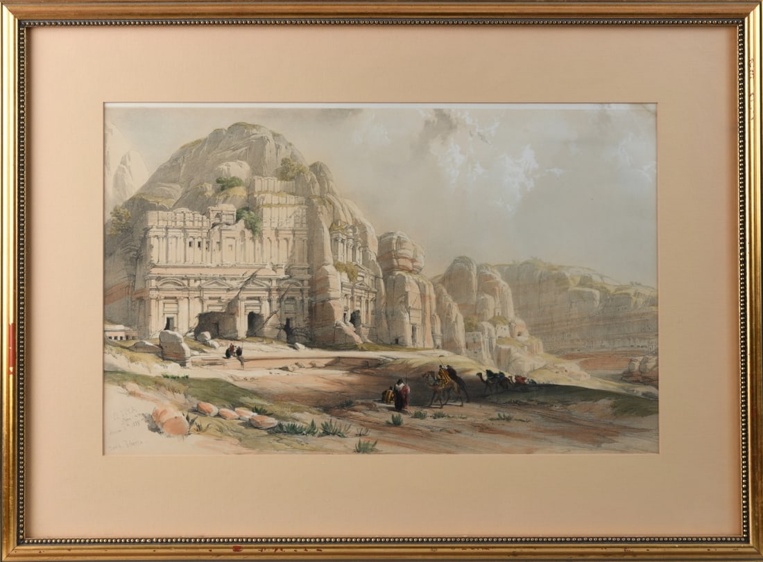 Three David Roberts Prints: All matted and framed, not examined out of frame. Largest: Visible image: approx. 20 1/4" x 13", Frame: approx. 28 1/4" x 20 3/4".Our primary recommendation is to arrange shipping yourself using Blue