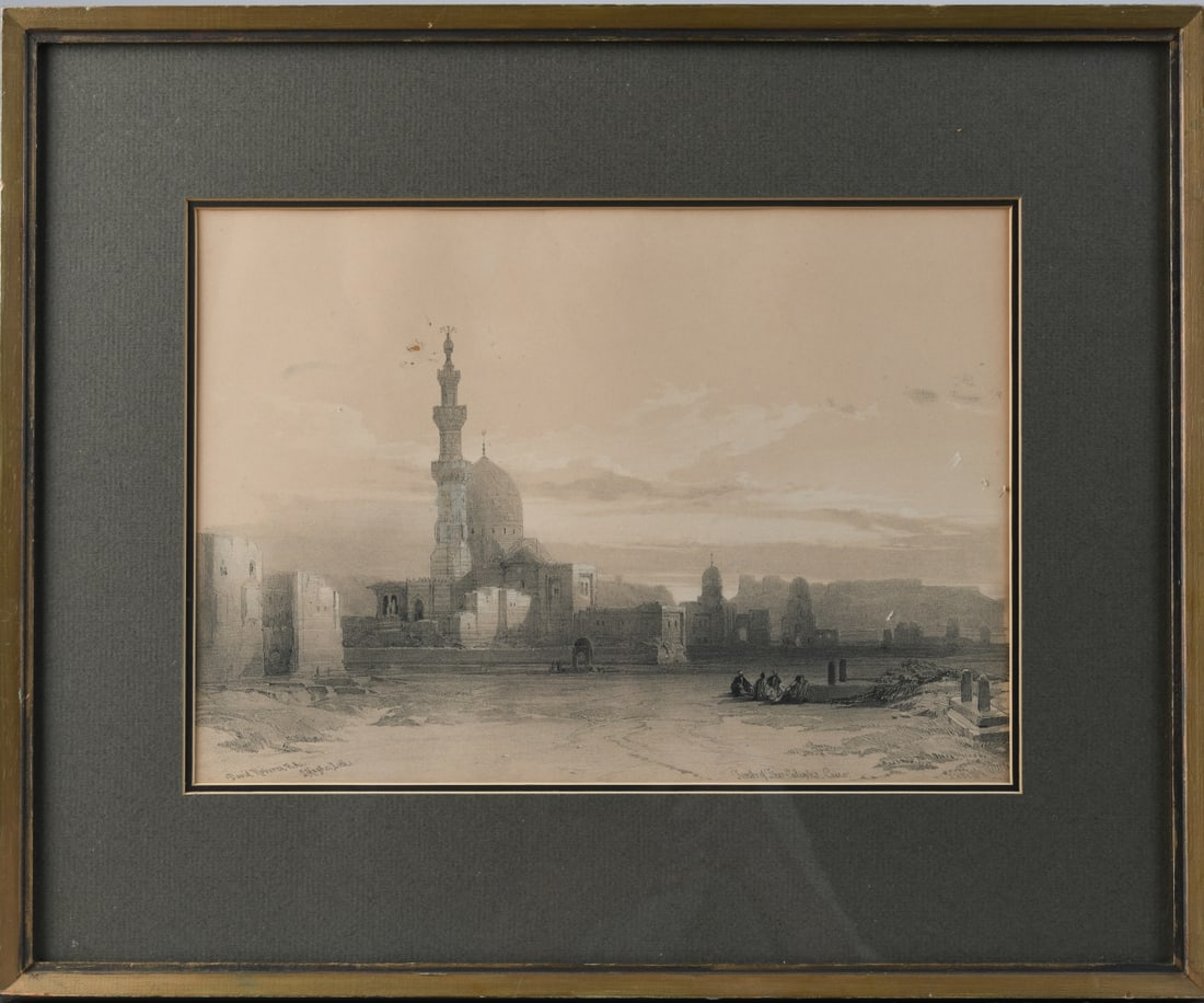 Three David Roberts Prints: Matted and framed, not examined out of frame. Largest: Visible image: approx. 12" x 10". Frame: approx. 23" x 17 1/2". Our primary recommendation is to arrange shipping yourself using Blue Ridge Pack