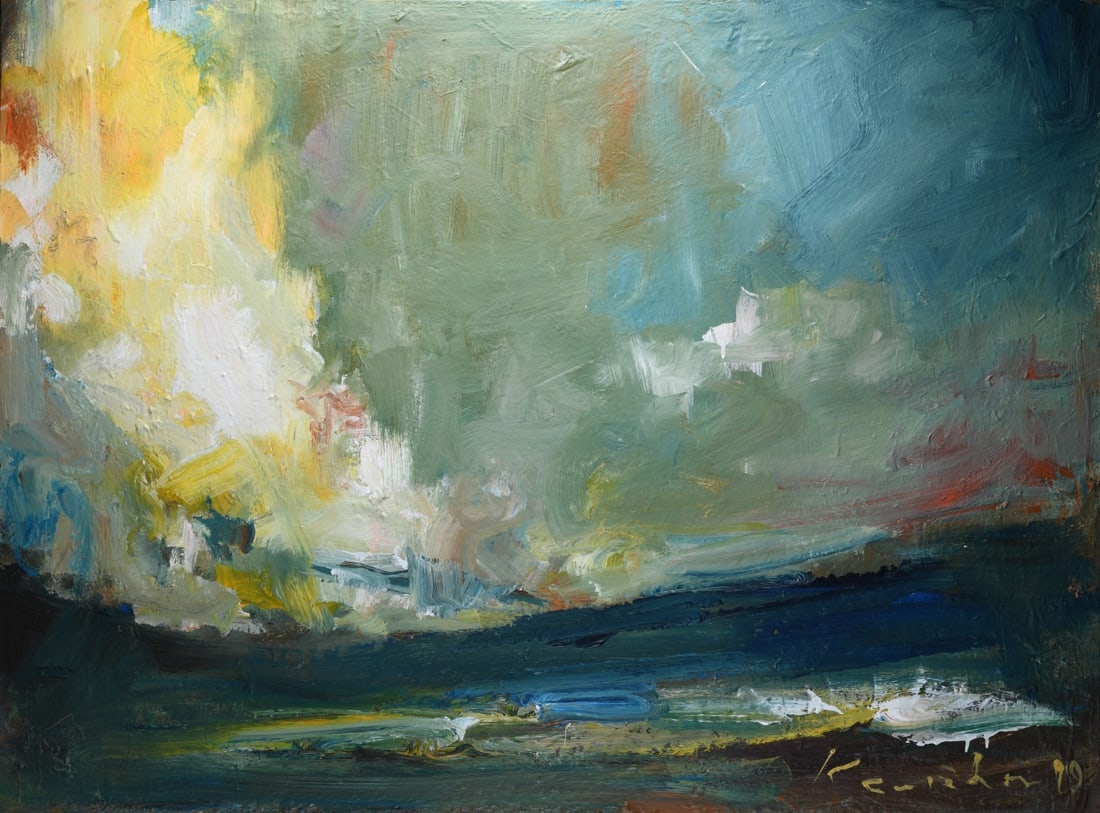 Contemporary Abstract Oil on Canvas: Contemporary abstract seascape, with impasto brush work, illegibly signed and dated lower right. Unframed. Dimensions approx. 48" x 36". Our primary recommendation is to arrange shipping yourself