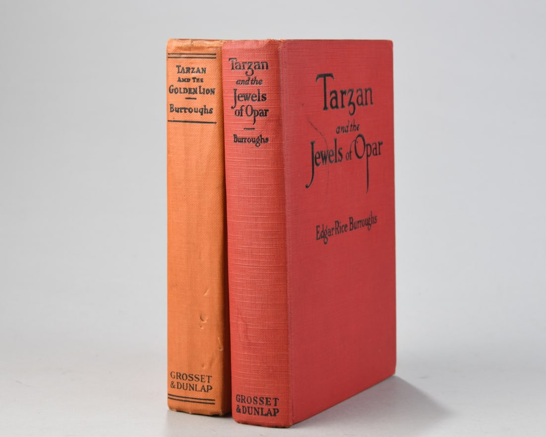 Two Tarzan Books, Grosset & Dunlap: Edgar Rice Burroughs (American, 1875–1950). Tarzan and the Golden Lion and Tarzan and the Jewels of Opar. Two volumes, Grosset & Dunlap, New York, copyright 1924 and 1918 (later printings),