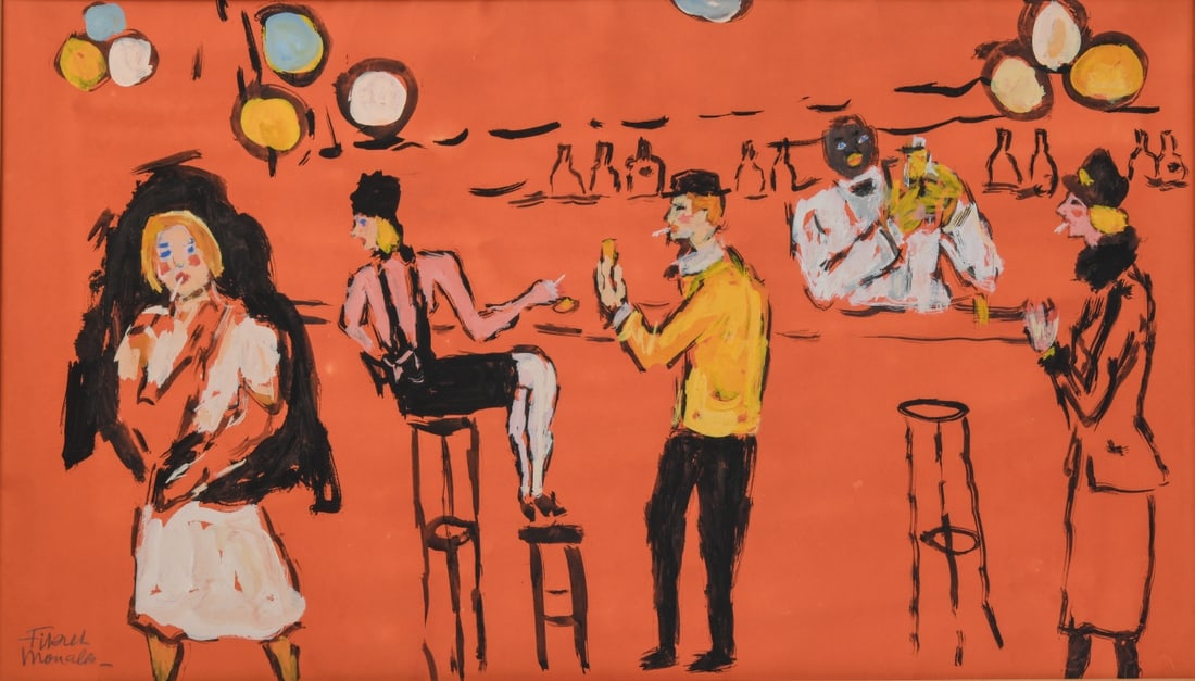 Fikret Mualla (Moualla) (1903–1967): Re-listed due to non-paying bidder. Due to previous non-payment, bids on this lot will only be accepted from bidders with an established bid history on LiveAuctioneers. Scène de bar, circa 1960. Goua