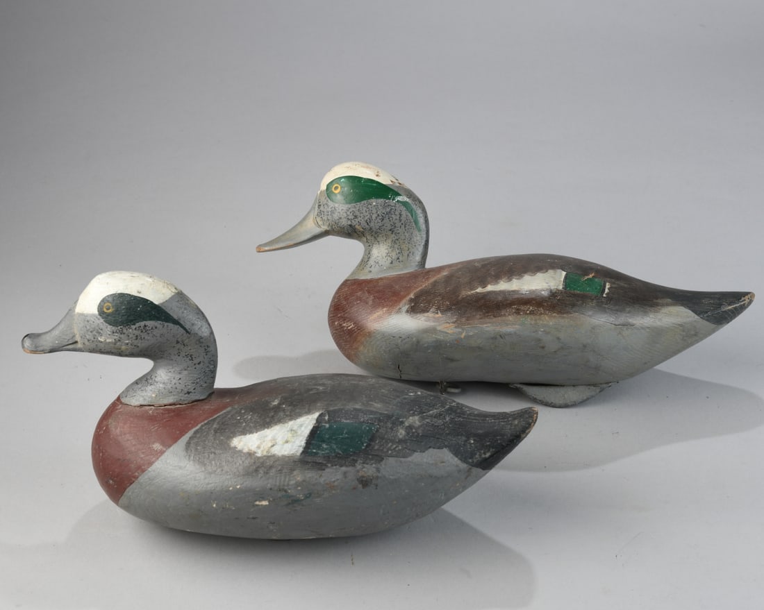 Pair Rig Mate American Widgon Drakes: Probably mid-atlantic. Largest: approx. 14"x 6 x 6 1/2". Our primary recommendation is to arrange shipping yourself using Blue Ridge Pack & Ship. Most bidders find this is the most economical route.
