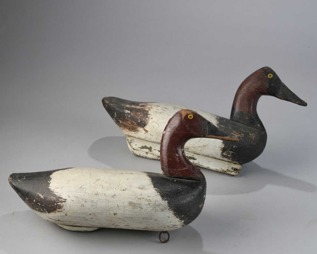 Pair of Canvas Back Drakes: Both stamped RF Roberts. Largest: approx. 16" x 6 1/2" x 8 1/2". Our primary recommendation is to arrange shipping yourself using Blue Ridge Pack & Ship. Most bidders find this is the most economical