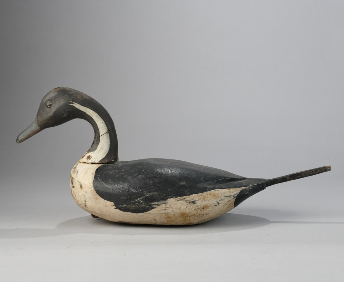 Pin Tail Drake Working Decoy: Pin Tail Drake Swimmer. In old paint. Approx. 20" x 7" x 8". Our primary recommendation is to arrange shipping yourself using Blue Ridge Pack & Ship. Most bidders find this is the most economical