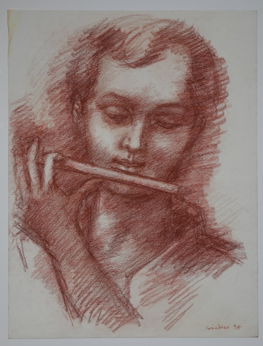 Bruno Civitico (American, 1942-2019): A group of 14 expressive figure and portrait studies by Bruno Civitico, executed primarily in red crayon. The drawings include studies of female figures, reclining nudes, portrait heads, musicians, an
