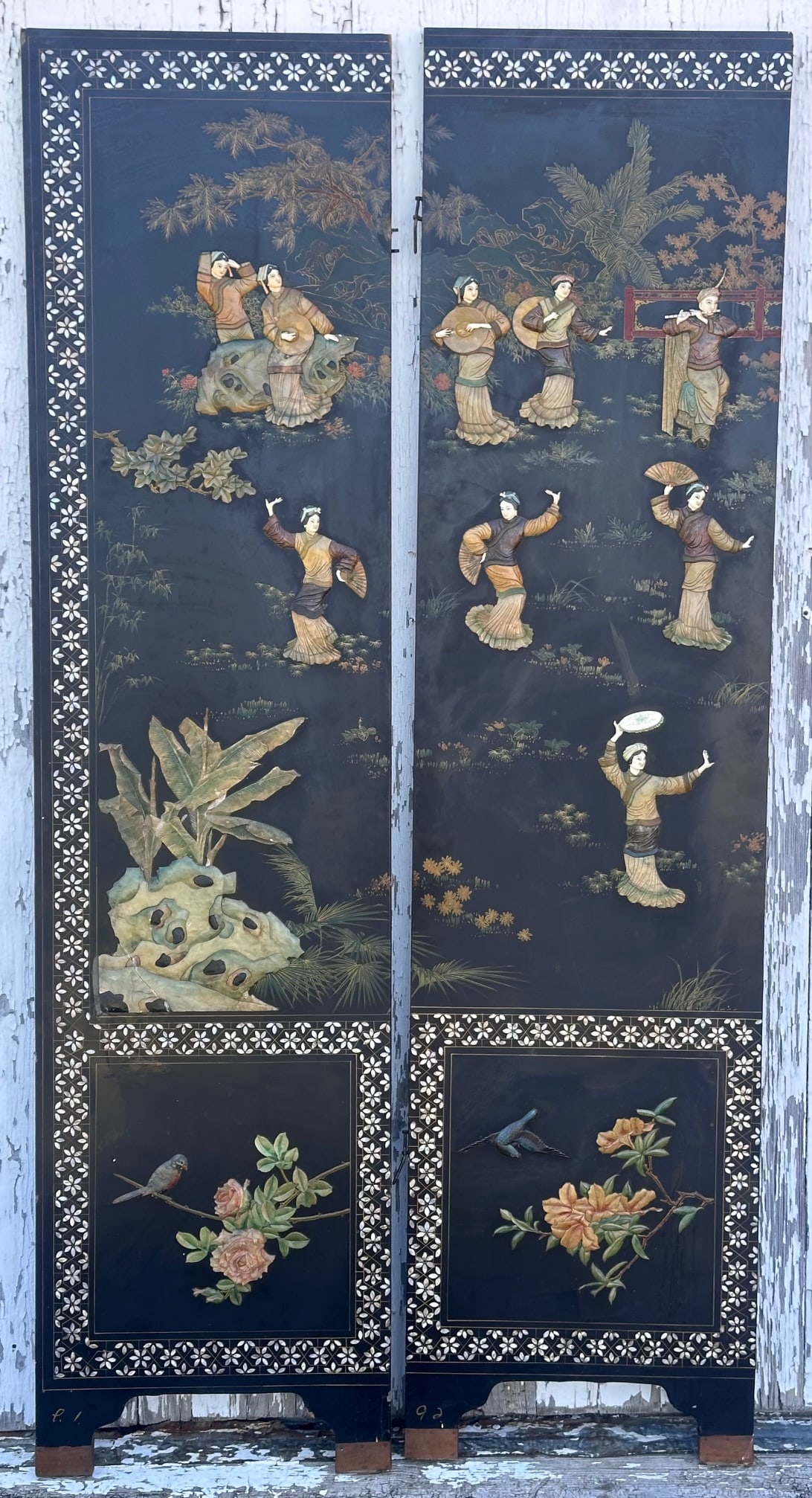 Pair of Chinese Lacquered Screen Panels (1 of 10)