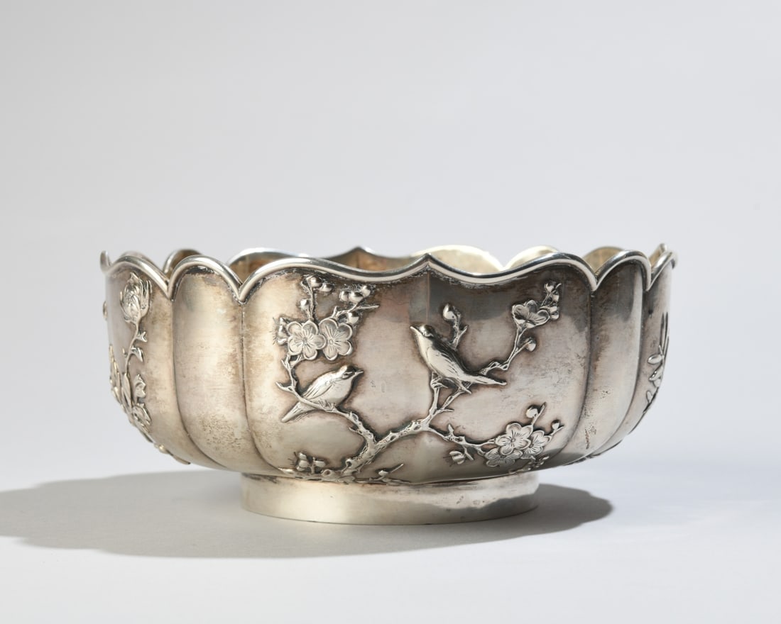Chinese Export Silver Bowl, Luen Wo: Late 19th / early 20th century, underside struck with "SHANGHAI" and "LUEN WO" with an artisan shop mark. H: approx. 3", 6 3/4". Weight: approx. 11.34 ozt. Our primary recommendation is to arrange