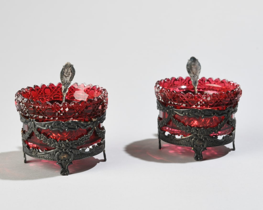 Two Gorham Sterling Silver & Ruby Glass Open Salts (1 of 4)