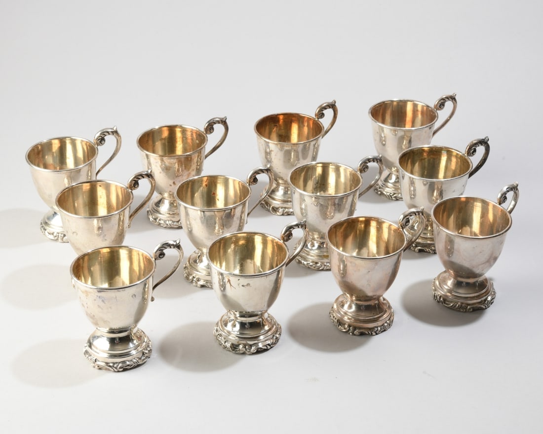 12 Mexican Sterling Silver Footed Demitasse Cups (1 of 12)