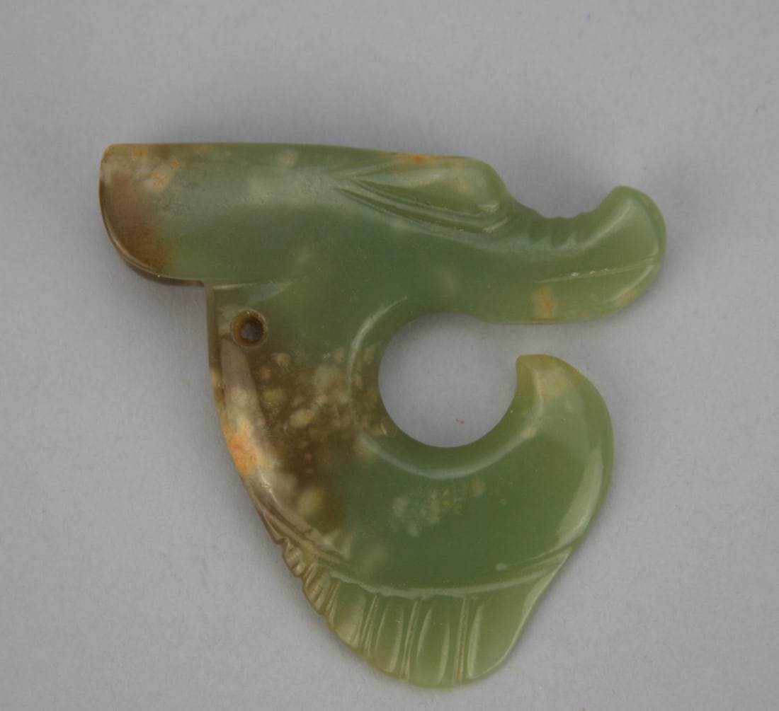 Chinese Carved Green and Russet Jade Arachaic Dragon Hook (1 of 10)