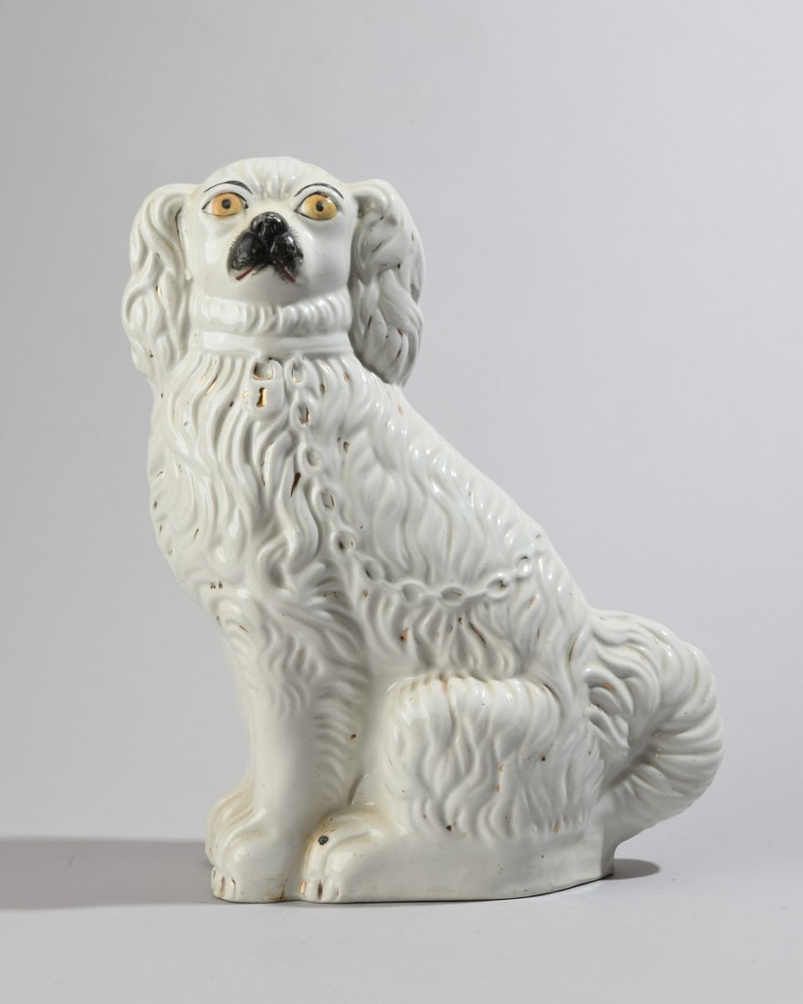 White Glazed Staffordshire Spaniel (1 of 6)