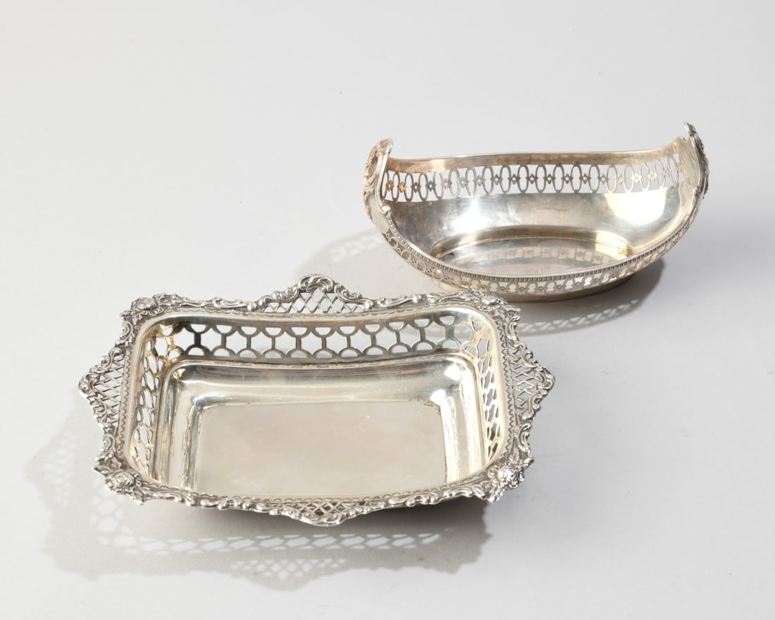 Two English Sterling Silver Dishes: no monograms, one marked for Goldsmiths & Silversmiths Company (London) and dated 1901, the other marked for B.B over ?? (Birmingham) and dated 1937. Total weight: approx. 5.75 ozt. Sizes: approx. 5"