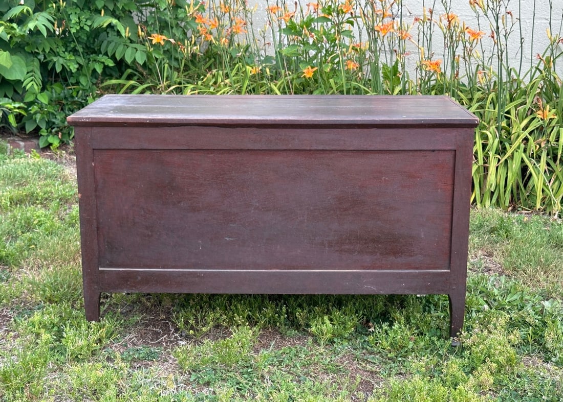 Antique Piedmont North Carolina Blanket Chest: Circa 1820s, walnut with yellow pine secondary, molded lift-lid above paneled case, red-painted "W.A. HILL" to underside of lid. Some minor wear. Approx. 25 3/4" x 41 3/4" x 19 1/2". Our primary recom