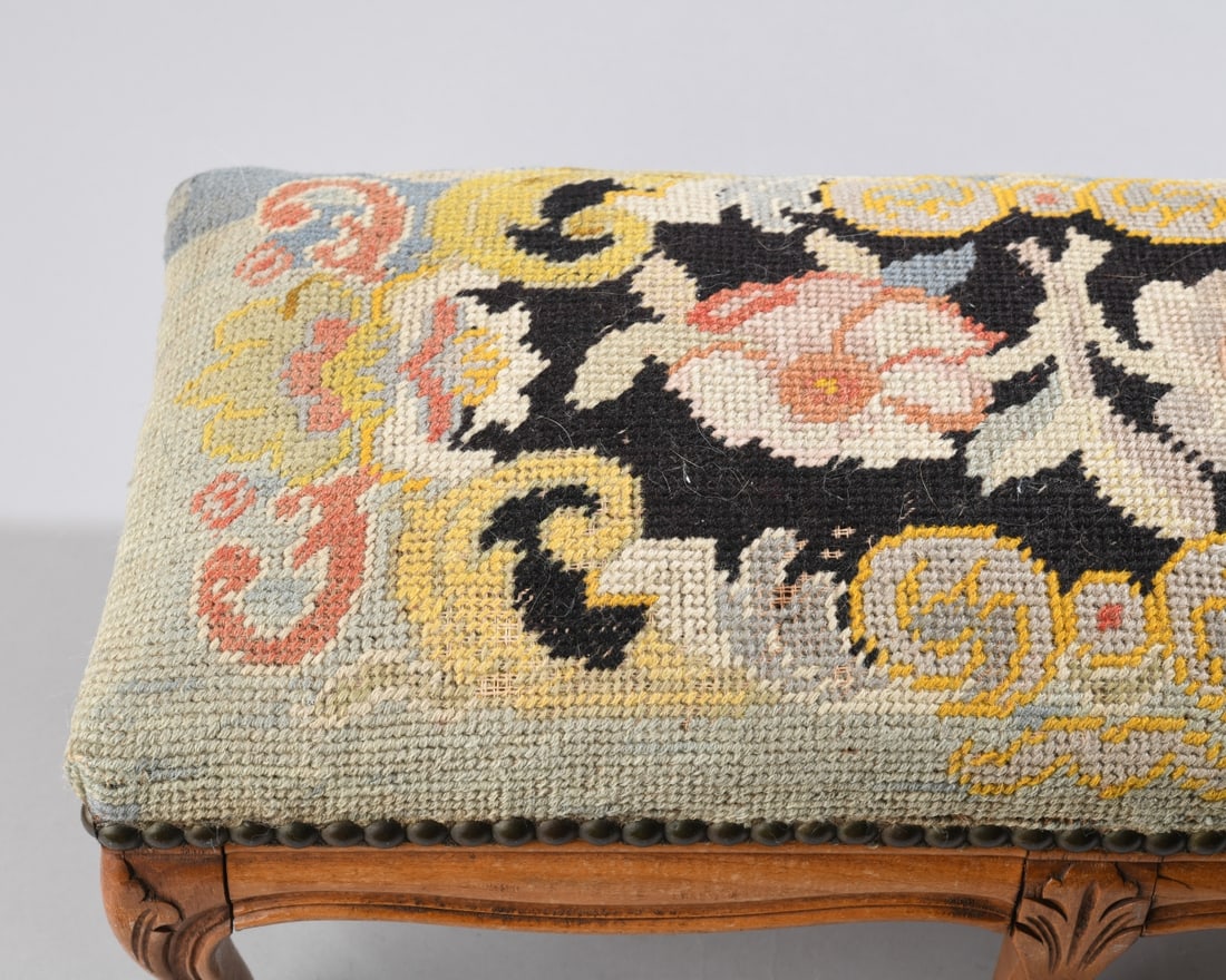 Needlepoint Upholstered Footstool - 2