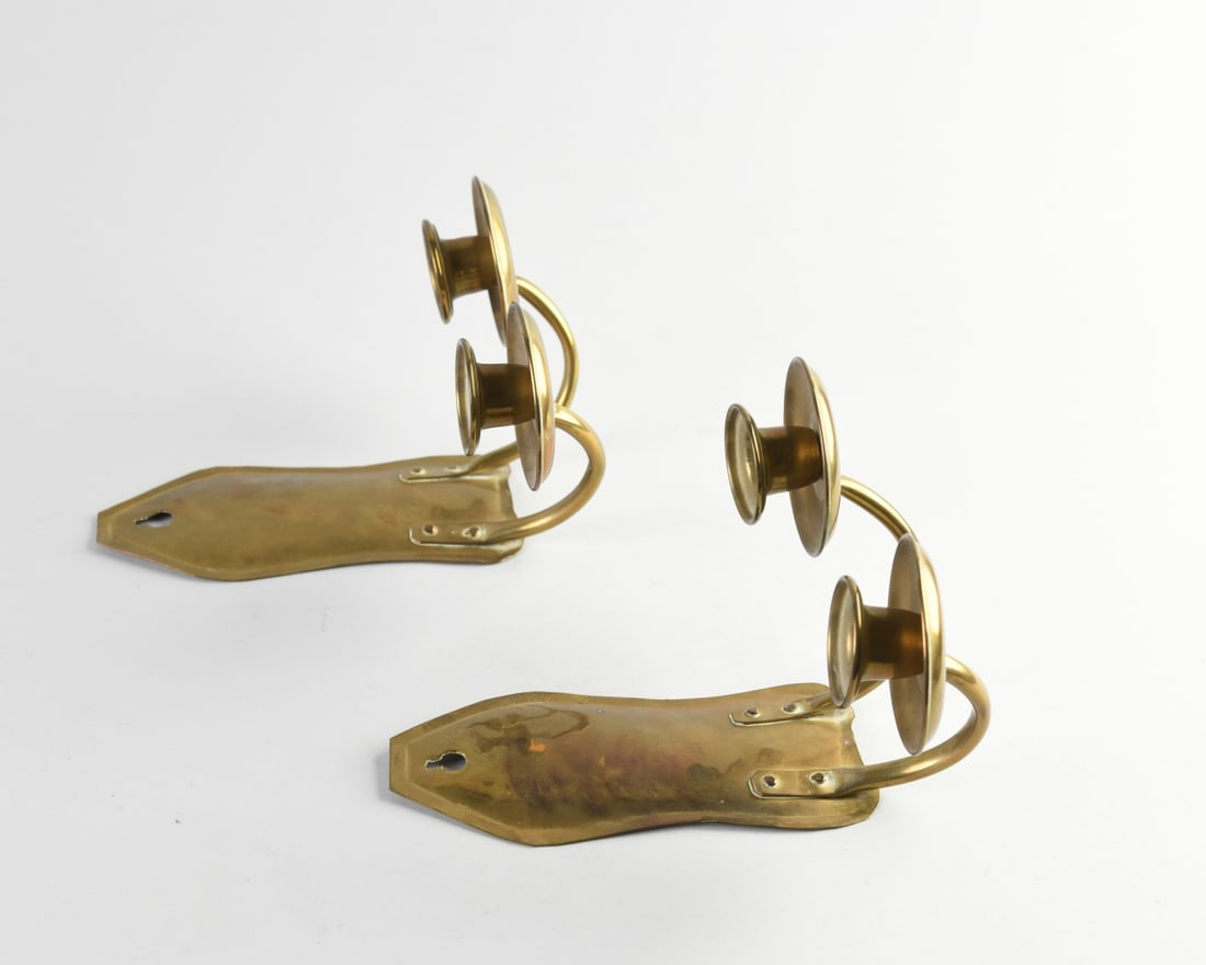 Pair Brass Two-Light Wall Sconces - 2