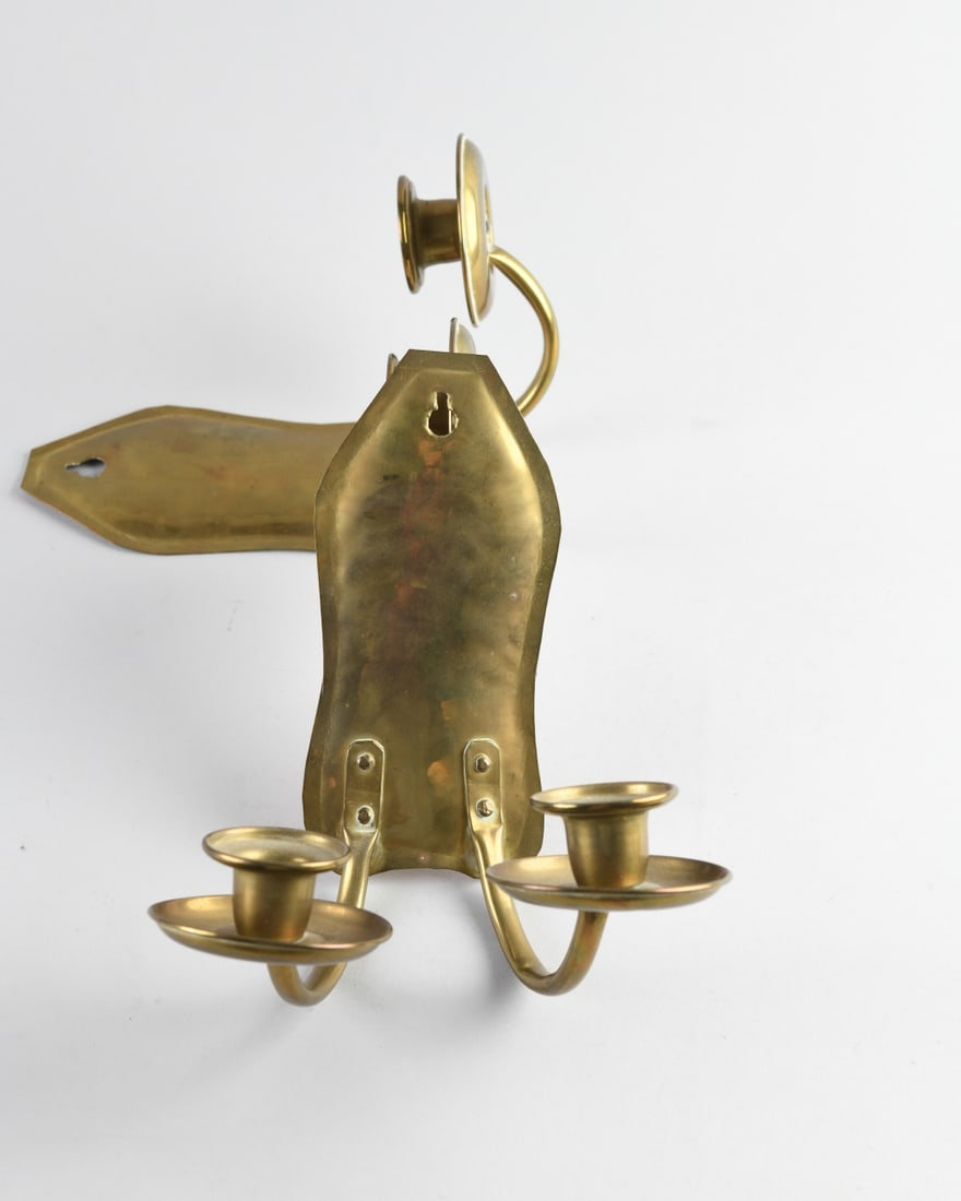 Pair Brass Two-Light Wall Sconces - 4