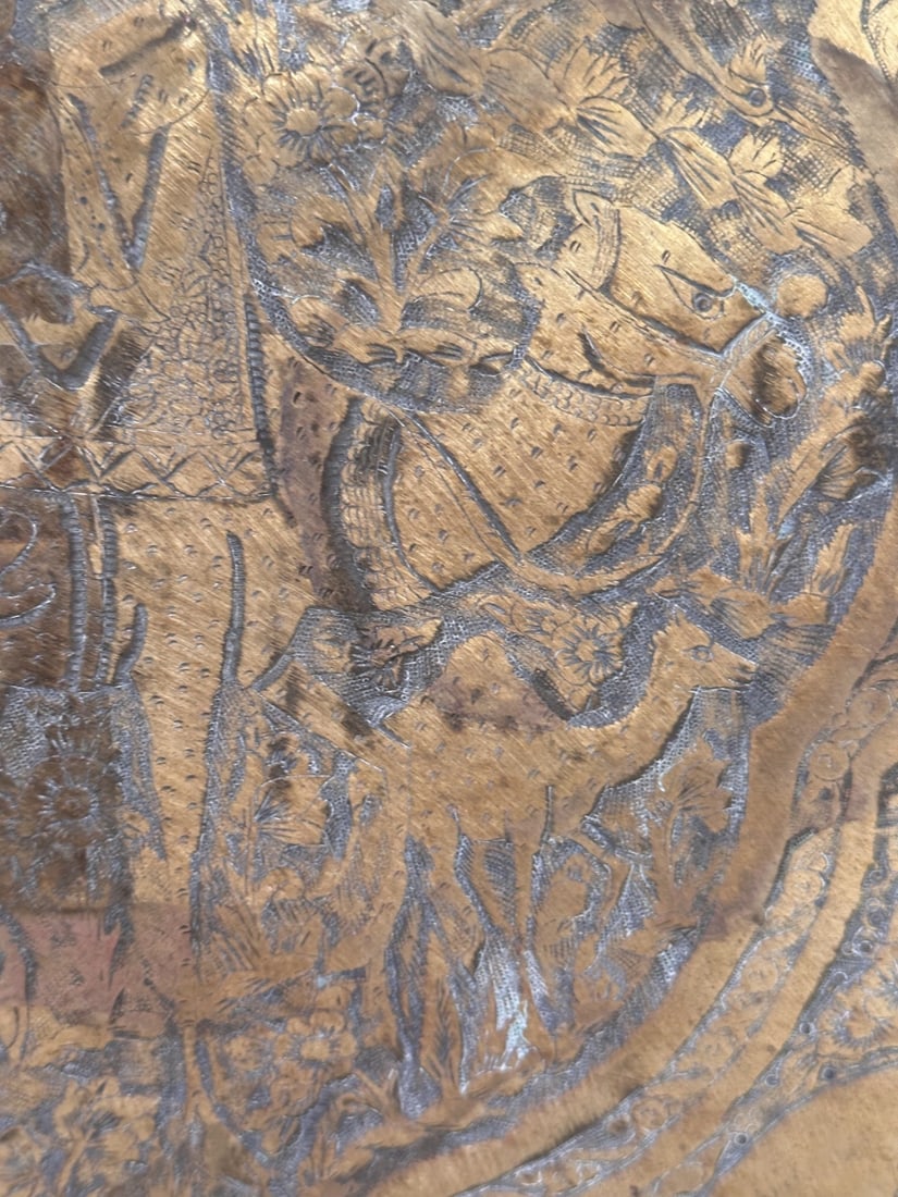 Large Persian Engraved Brass Table Tray - 2