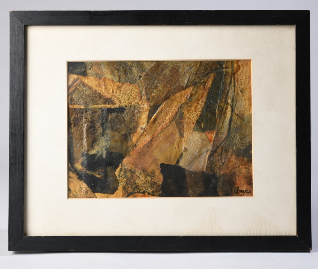 Harry Bouras (American, 1931 - 1990): Mixed media and collage abstract composition, signed "H. Bouras" lower right. Bouras was a prominent Chicago artist, sculptor, critic, and educator whose work is represented in the Museum of Modern Ar