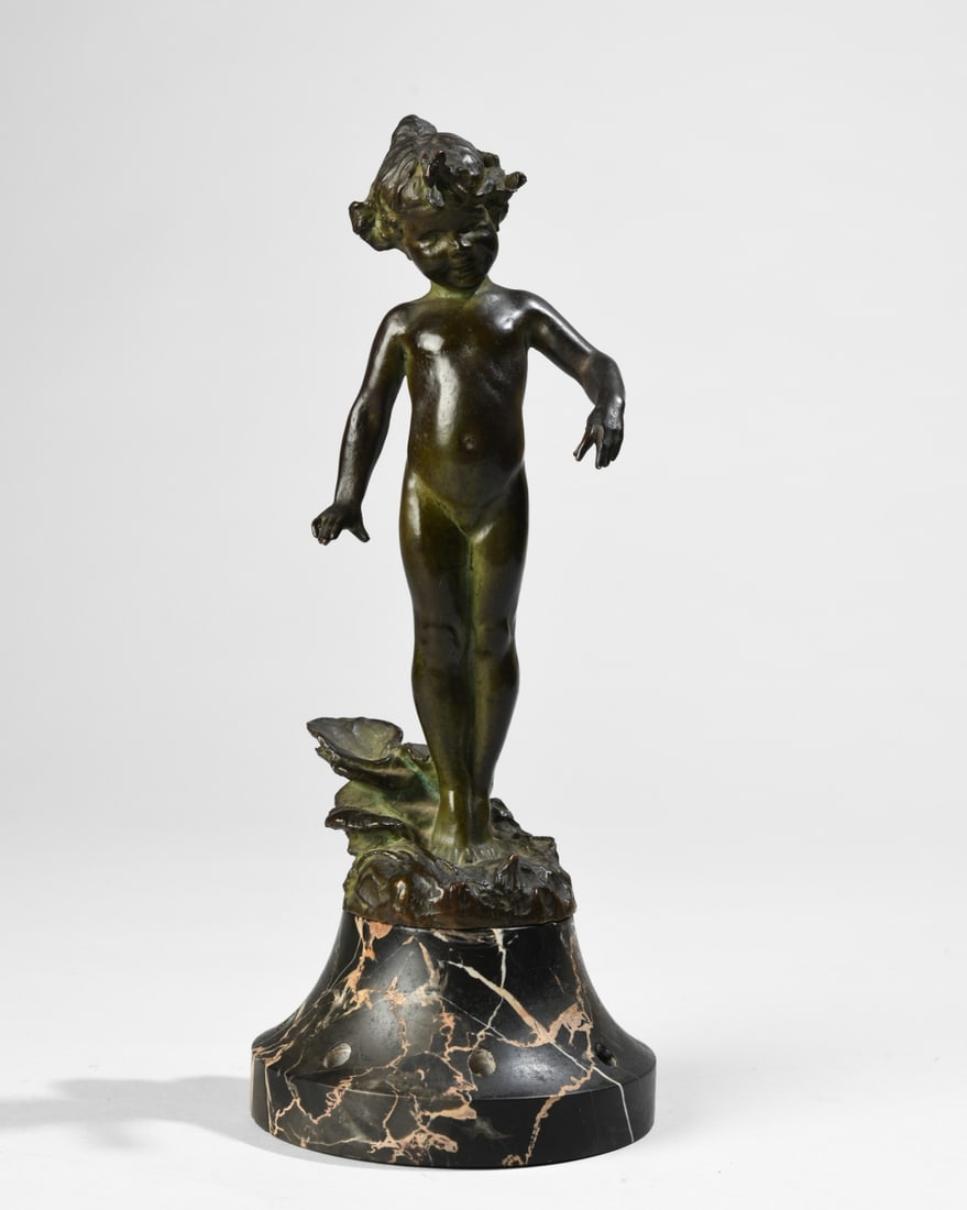 Edward Berge (American, 1876-1924), 'Violet': A fine patinated bronze sculpture, 'Violet," by American artist Edward Henry Berge (1876-1924). Inscribed BERGE along the base lip, stamped with the foundry mark AMER. ART FDRY N.Y. (American Art