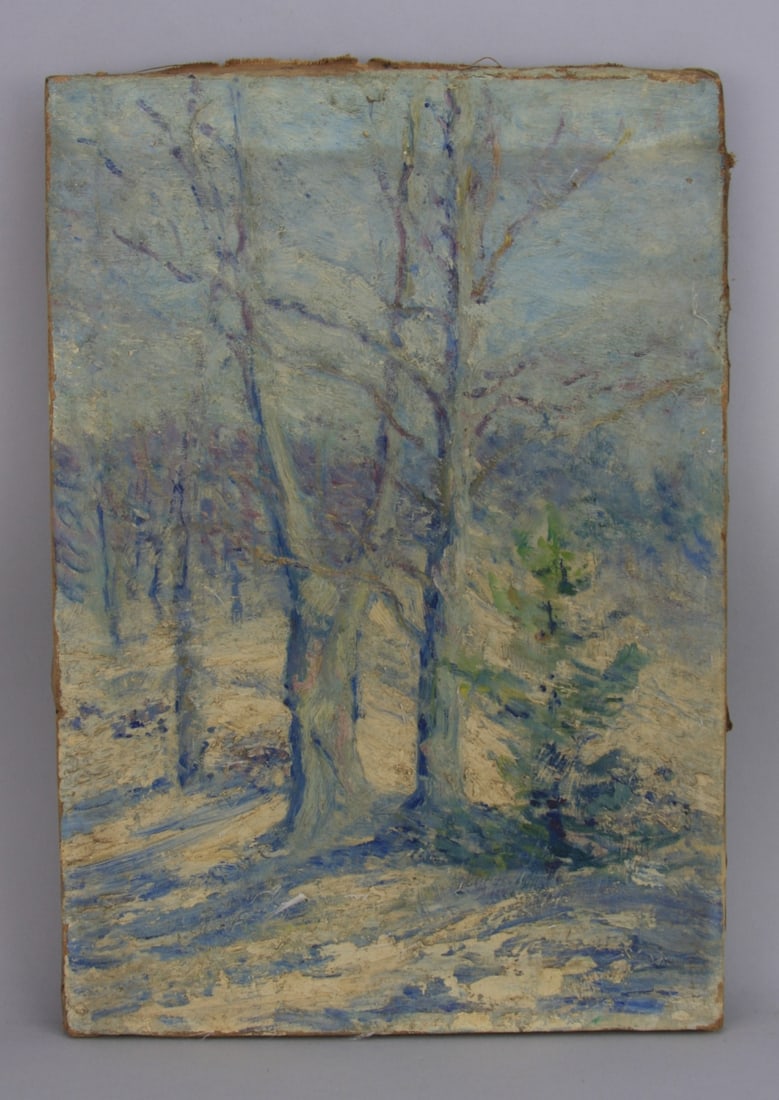 American Winter Impressionist Landscape: Oil on canvas, possibly Pennsylvania school, apparently unsigned. Approx. 15 X 11". Our primary recommendation is to arrange shipping yourself using Blue Ridge Pack & Ship. Most bidders find this is