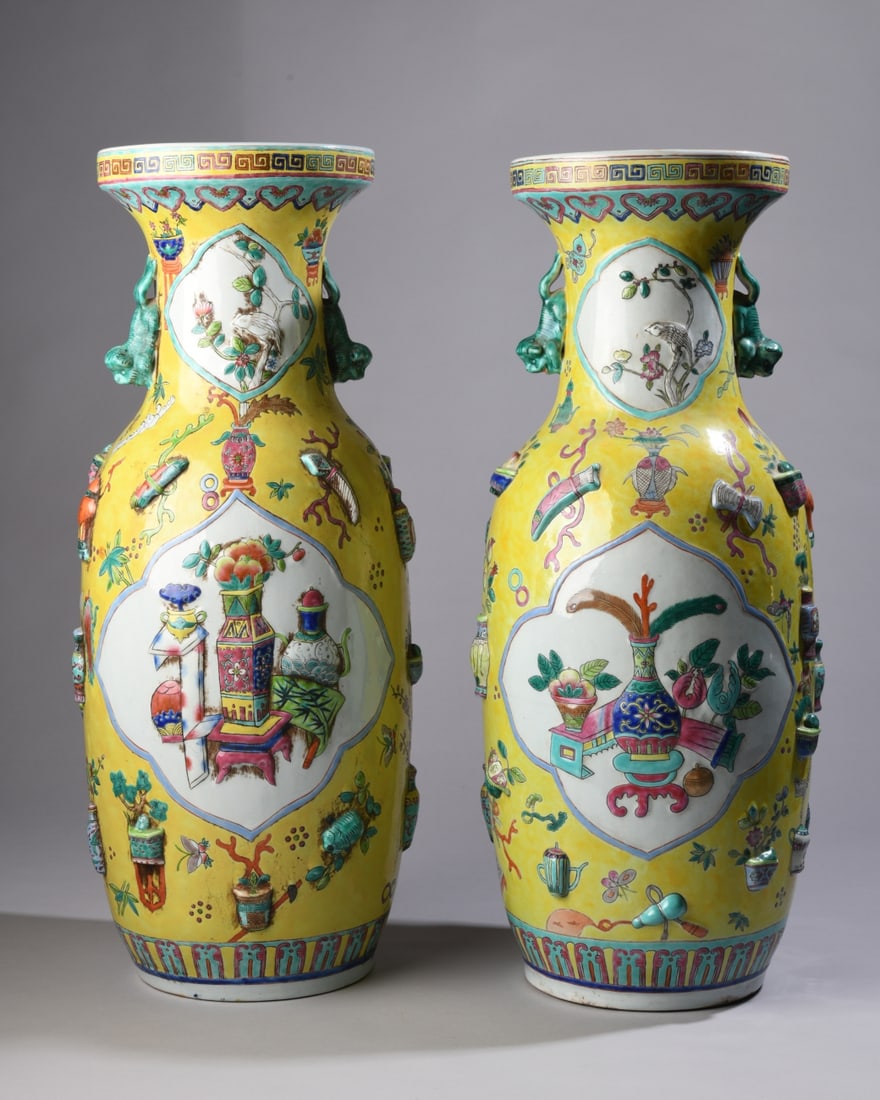 Pr. of Chinese Famille Rose Molded Vases (1 of 14)