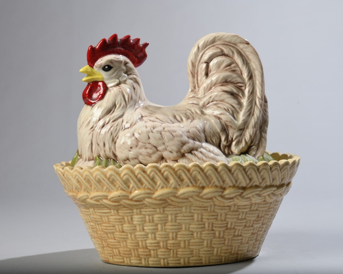 Glazed Pottery Rooster on Nest Tureen (1 of 7)