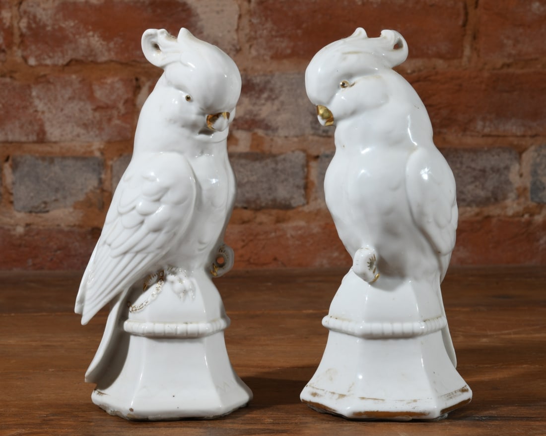 Pair Antique German White Porcelain Cockatoos (1 of 5)
