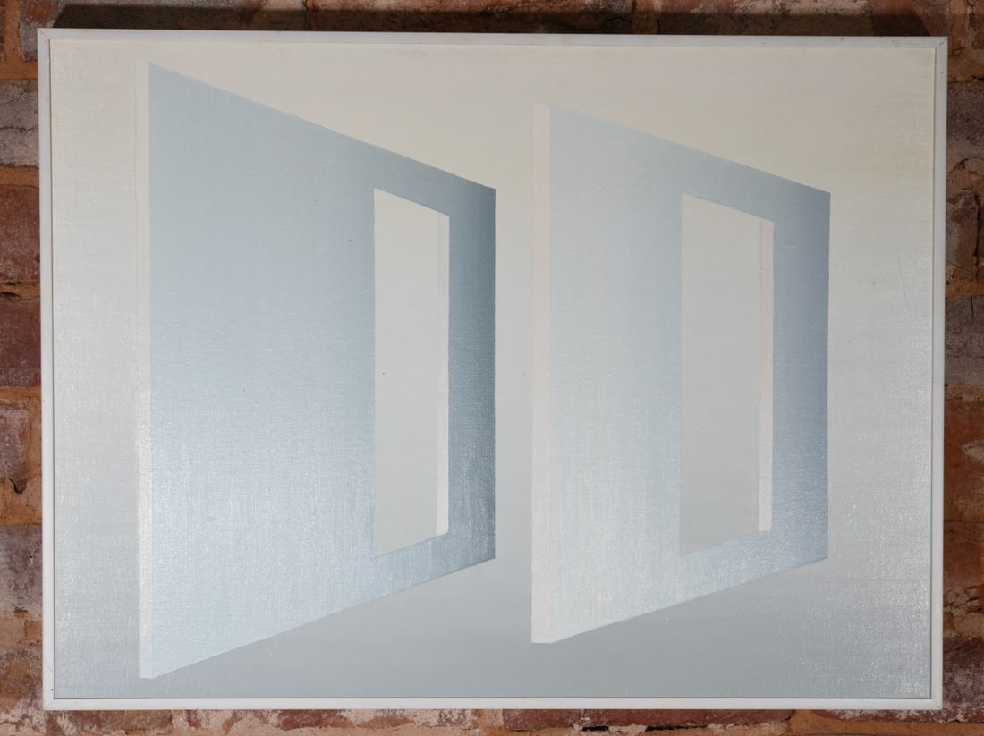 Trudy Paddock (1918 - 2006) Oil on Canvas: "Open Sesame" oil on canvas by Gertrude (Trudy) Potter Paddock, signed, titled and dated 1981 to verso, framed. Paddock was a studio member of the McGuffey Art Center from 1978-1997. Frame approx. 24