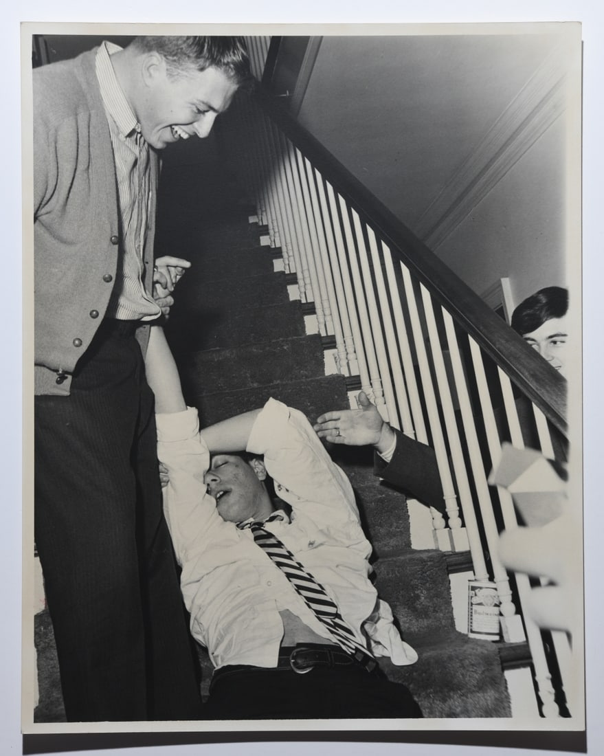 Ed Roseberry (American, 1925 - 2022) 10 Photos: 10 photographs depicting Greek and party life at the University of Virginia and Charlottesville in the 1960s, most with red stamped "PHOTOGRAPHED BY ED ROSEBERRY" and date to verso. Most approx. 14" x