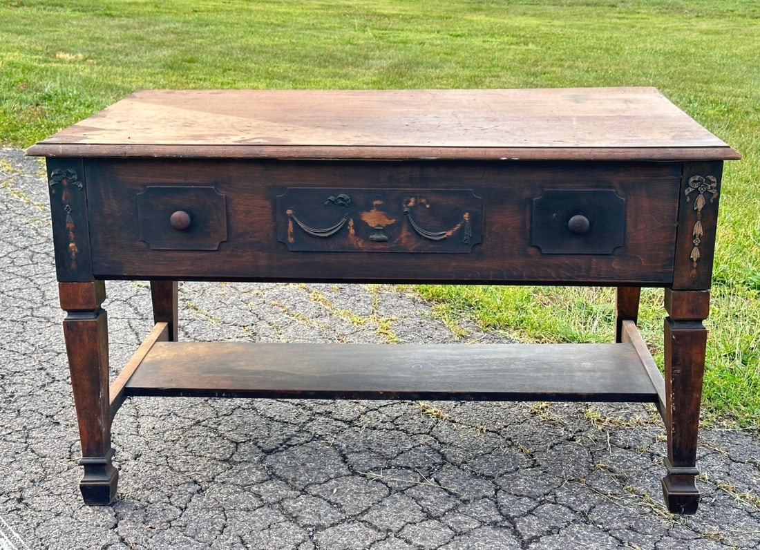 Antique Convertible Folding Bed: Unusual antique convertible furniture form, appearing as a side table or washstand-form cabinet when closed and opening to reveal a narrow folding cot or bed mechanism. Dark stained wood case with