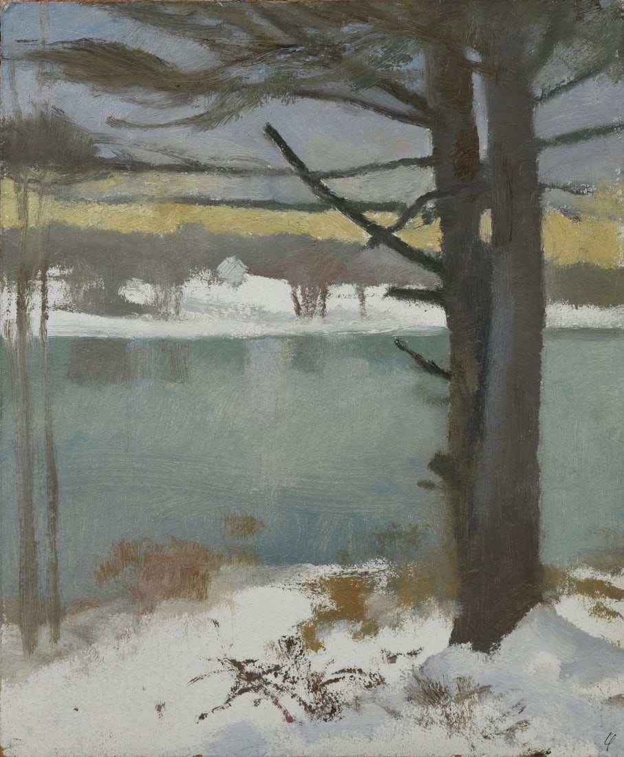 Lincoln Perry (b. 1949) Oil on Board: Oil on board winter landscape. Signed "LP" lower right. Unframed. Dimensions approx. 11 7/8" x 9 7/8". Lincoln Perry is a Post Modernist, known for his murals in Old Cabell Hall at the University of V