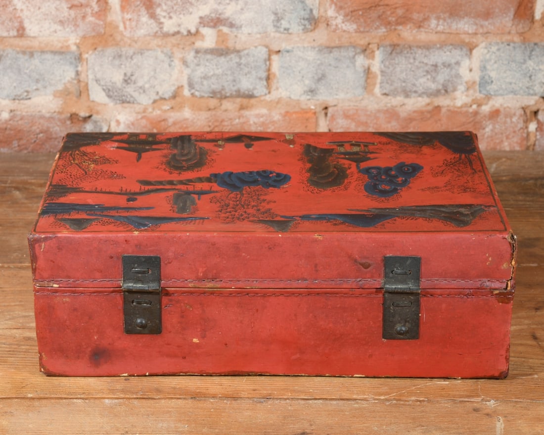 Antique Chinese Leather Document Box - 6