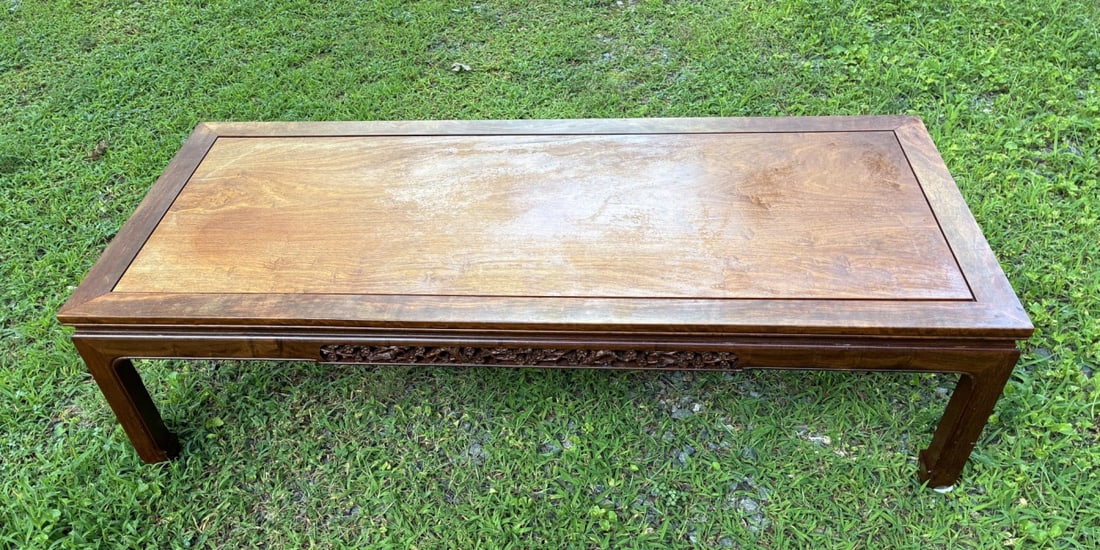 Chinese Hardwood Huali or Huang Huali Table: Mid 20th century. Ornately carved with birds and flowers. Approx. 16" X 60" X 26". Our primary recommendation is to arrange shipping yourself using Blue Ridge Pack & Ship. Most bidders find this is th