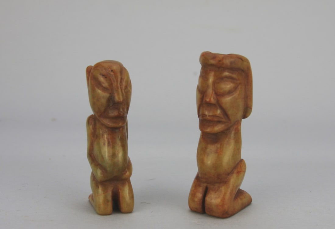 2 Chinese Celadon & Red Hardstone / Jade Carvings (1 of 10)
