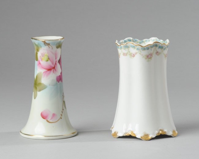 Nippon Hatpin Holder and Nippon Vase: Tallest 4 3/4".