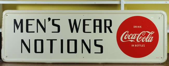 Vintage Metal Coca-Cola Sign, "Men's Wear Notions" (1 of 10)