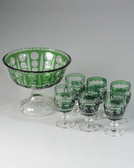Crystal Compote and Six Goblets, Green to Clear (1 of 8)
