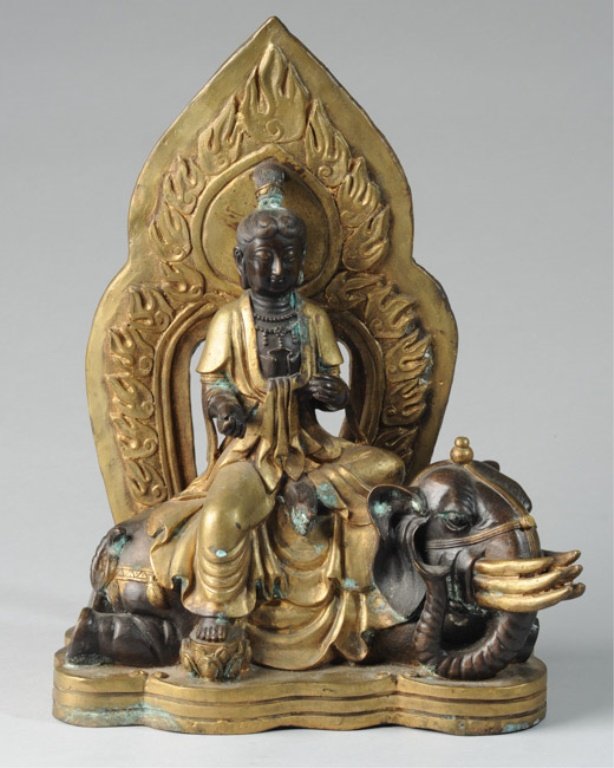 Bronze or Brass Buddha Seated on Elephant (1 of 9)