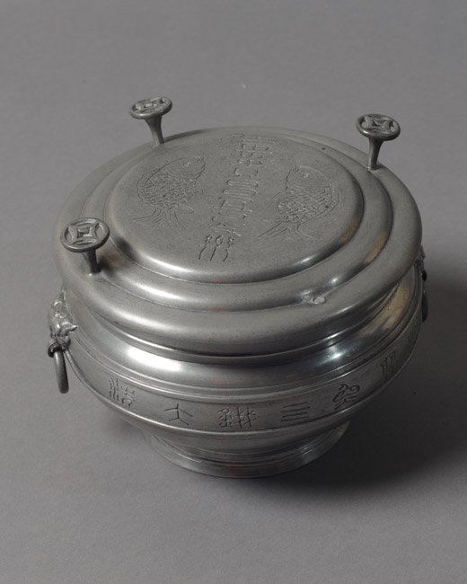Antique Chinese 3 Piece Pewter Food Warmer (1 of 6)