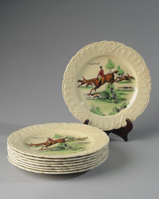8 English Leighton Ware Hunt Scene Plates (1 of 9)