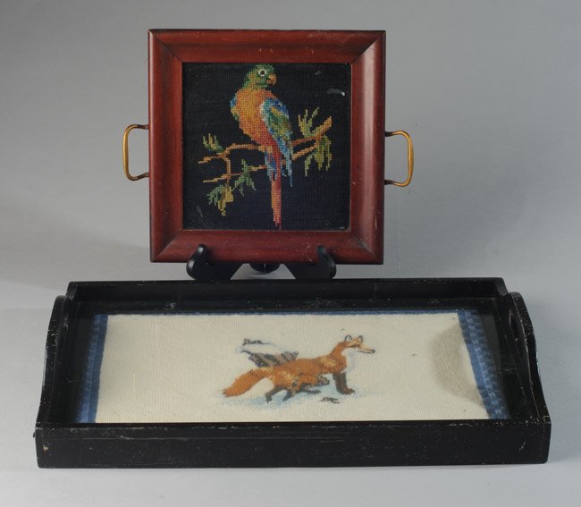 Two Serving Trays with Needlepoint Insert (1 of 3)