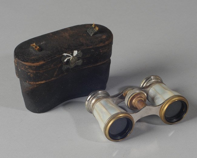 French Mother of Pearl Opera Glasses: In leather box.