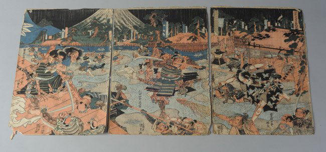 19th C. Japanese Woodblock Triptych (1 of 10)